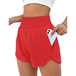 Pantalones cortos para mujer, pantalones cortos atléticos de cintura alta, pantalones cortos elásticos impermeables para gimnasio y entrenamiento con bolsillo para correr y Deportes - Product Image 1