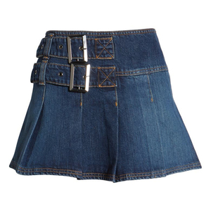 Wholesale Summer Mid Waist Double Belt Style Pleated <strong>Skirt</strong> For Ladies Casual Outdoor Party <strong>Wear</strong> Breathable <strong>Girl</strong> Denim <strong>Mini</strong> <strong>Skirt</strong> - Product Image 1