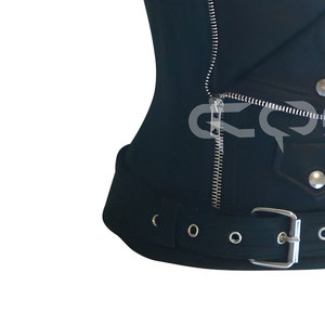 Corset sous-poitrine en similicuir noir avec double poche zippée et sangle de ceinture réglable - Product Image 5