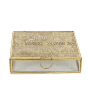 Boîte de rangement à bijoux en verre gravé en métal doré de luxe personnalisée faite à la main avec conception personnalisée pour affichage ou décoration - Product Image 3