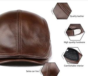 หมวกหนังแท้สไตล์วินเทจหมวกเบเร่ต์ตะวันตกมีโลโก้ตามสั่ง - Product Image 3