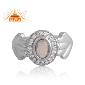 แหวนโอปอลและแหวนบุษราคัมสีขาวชุบด้วยเงินสเตอร์ลิง925ดีไซน์รูปแบบใหม่ - Product Image 3