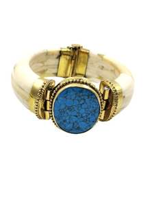 Nueva Colección Náutica de Moda, Brazalete de Hueso Vintage Tallado a Mano con Resina Azul, Mehak Impex - Product Image 4