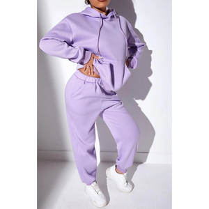 ชุดวอร์มผู้หญิงแบบสองชิ้น ผ้าฝ้ายฟลีซ ชุดกีฬา ชุดออกกำลังกาย ชุดลำลองสำหรับวิ่งจ๊อกกิ้ง - Product Image 1