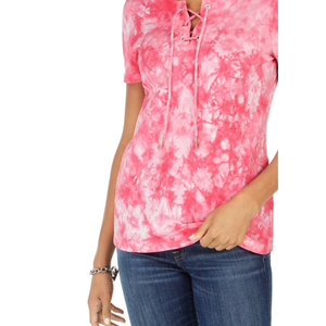 T-shirt da donna Tommy Hilfiger aderente tie-dye in jersey di cotone traspirante con decorazioni in strass e lacci, taglia XL, rosa - Product Image 3