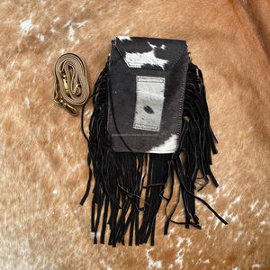 Offre Spéciale cheveux faits à la main sur peau de vache grande frange bandoulière sac Mobile pour femmes Western en cuir véritable Concho téléphone portable sac à main - Product Image 5