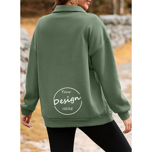 เสื้อกันหนาวมีซิป1/4ผ้าฝ้ายเฮฟวี่เวทสำหรับผู้หญิงมีฮู้ดคอโปโลขนาดพิเศษออกแบบลายนูนออกแบบได้ตามต้องการสำหรับฤดูหนาว - Product Image 3