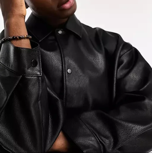 Nouvelle mode de vestes en cuir pour hommes veste en cuir grande taille veste de moto coupe ajustée grande taille pour hommes col montant boutonné - Product Image 4