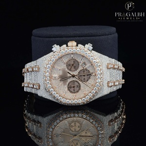 นาฬิกาโครโนกราฟอัตโนมัติหรูหรามีสไตล์ของผู้ชายเพชรเพชรสีเหลืองทองสวยงามสแตนเลสสตีล - Product Image 3