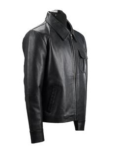 Veste de moto en cuir slim de style urbain pour hommes, coupe-vent et imperméable, avec fermeture éclair, de couleur unie - Product Image 2