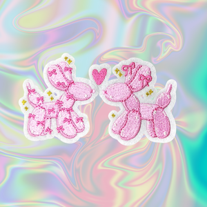Patch brodé chien ballon rose double dessin animé pour vêtements - Product Image 1