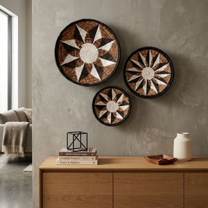 Juego de Cestas de Macramé de Corteza de Plátano Natural, Decoración de Pared, Bandeja Redonda Plana con Diseño de Rayos de Sol y Estrellas, Frutero, Arte Puro para Decoración de Habitaciones - Product Image 4