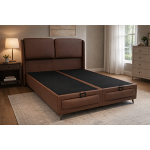 Juego de Cabecero con Base de Almacenamiento de Acero y Cuero Sintético Premium Nature Ice, con Doble Elevación Hidráulica, Cómodo, Duradero y Único - Product Image 1