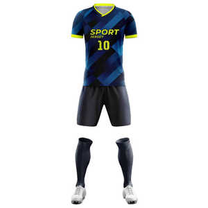 Conjunto de Uniforme de Fútbol Personalizado por Sublimación, Transpirable, de Secado Rápido, Unisex para Adultos, con Pantalones Cortos, Cuello Redondo, Impresión de Nombre del Equipo - Product Image 1