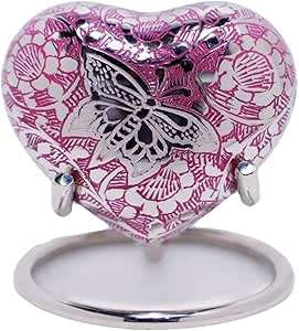 Précieux papillon de charme souvenirs en aluminium en forme de coeur mémorial Unique travail en relief couleur rose - Product Image 3