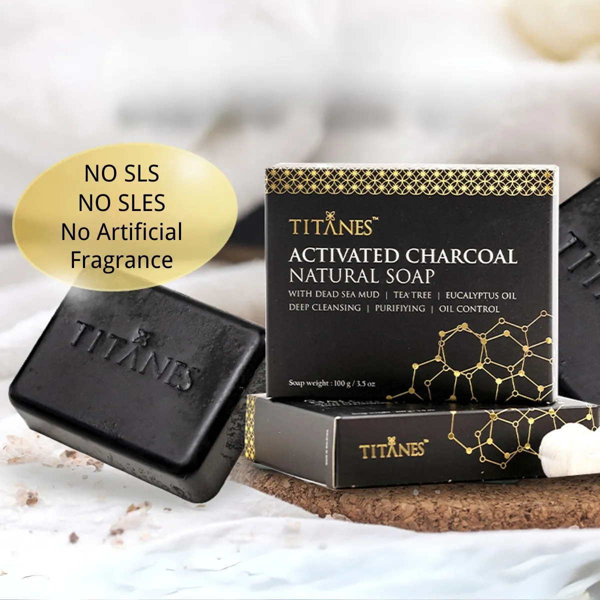 Jabón natural de carbón activado Titanes, jabón facial, jabón corporal para limpieza de piel grasa propensa al acné y sensible