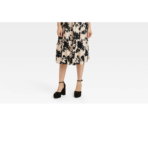Vestido Midi Floral Beige y Negro para Mujer, Marca New Day, con Mangas con Volantes, Cintura Imperio, Decoración Fruncida, Transpirable, Talla XS - Product Image 3