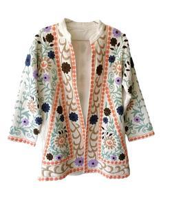 Cárdigan Abierto de Mujer con Bordado Bohemio, Manga Tres Cuartos, Estampado Floral, Algodón Transpirable, Abrigo Casual de Invierno - Product Image 1