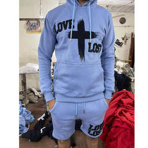 Conjunto de sudadera con capucha y pantalones cortos de 2 piezas con logotipo personalizado, ropa de calle unisex, ropa de descanso informal de verano para hombres y mujeres, OEM/ODM disponible - Product Image 2