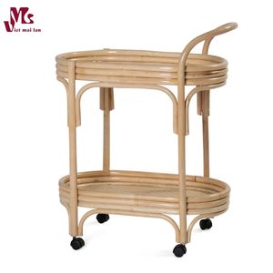 Natural Rattan Trolley Rattan <b>Bar</b> Cart with <b>Lift</b> Out Serving Tray Natural Rattan Wine Cart Modern Outdoor Dining Tables - Product Image 6