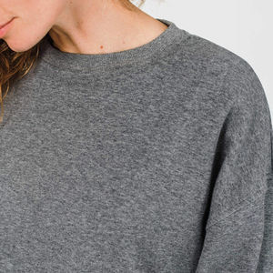 Dark Grey Women's Loose Fit Long Sleeve Crewneck Sweatshirt Soft Fleece Casual Lounge Top with Front Logo Basic Jogger Set - Product Image 4