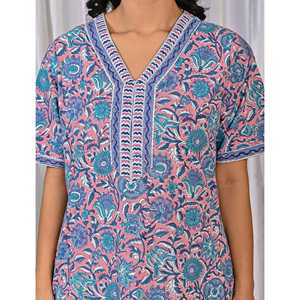 Vestido de Dormir 100% Algodón con Estampado Jaal Hecho a Mano, Camisón Suave Tejido con Diseño Floral y Cierre de Botones, Talla 3XL para Damas de Honor - Product Image 4