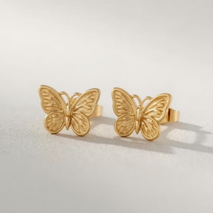 Boucles d'oreilles clous papillon en or 18 carats et platine pour femmes, bijoux fins de luxe, tendance, élégants, OEM Thaïlande - Product Image 6
