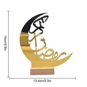 Adorno de Luna de Ramadán Kareem de Acrílico Dorado de Lujo, Caligrafía Árabe Hecha a Mano, Decoración de Mesa Eid Mubarak, Selección de Base de Madera - Product Image 1