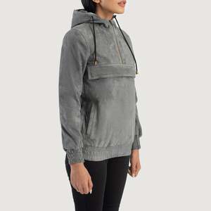 Breathable Grey Hooded <b>Suede</b> Pullover <b>Jacket</b> - Product Image 2