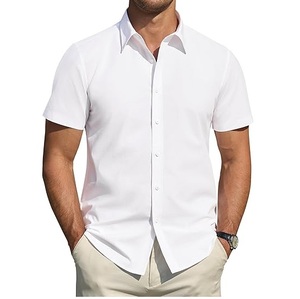 Camisas Casuales de Franela de Primavera, Manga Larga, Corte Ajustado, Lisas, de Poliéster/Algodón, Antiarrugas, Transpirables, de Secado Rápido, Ecológicas, con Cierre - Product Image 1