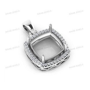Trendy Custom Solitaire Cushion Blank Zircon Solid Silver Partywear Women Pre Notched 925 Sterling Solitaire Jewelry Pendant - Product Image 6