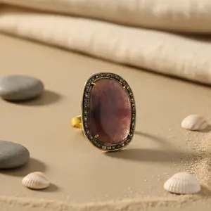 Anillo de Diamantes y Rubíes Chapado en Oro para Mujer, Joyería Elegante de Lujo - Product Image 1