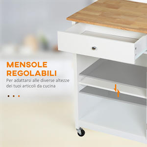 HOMCOM Chariot de cuisine polyvalent à 4 roues, bois blanc, 67x48x86,5 cm - Product Image 6