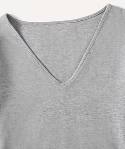 Blusa Elegante de Manga Larga con Cuello en V para Mujer, Color Gris Suave, Lisa, Resistente a las Arrugas, para Primavera y Otoño, Estilo Casual - Product Image 4