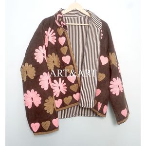 Chaqueta Acolchada 100% Algodón con Bordado Cotrise Hecho a Mano, Estilo Cotrise, Diseño Floral Multicolor, Inspiración Boho Vintage Étnica - Product Image 6