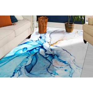 Tapis en marbre abstrait : gris et bleu, antidérapant, tapis imprimé personnalisé, tapis en chenille - Product Image 5