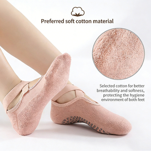 Non Slip No Show Yoga Ankle <b>Socks</b> Breathable Cotton Anti Skid Bow Strap Grip Pilates Custom Logo Barre <b>Training</b> Print Sports - Product Image 2