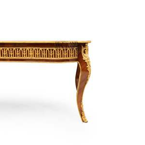 Mesa de Centro Rectangular de Lujo con Incrustaciones Florales de Madera y Detalles en Latón Dorado Antiguo para Salas de Estar Clásicas - Product Image 3