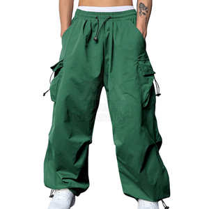 Pantalon cargo ample en toile respirante imperméable de qualité supérieure pour homme, coupe mi-haute, devant plat, uni teint - Product Image 1