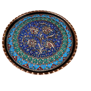 Elegante Bandeja Ovalada de Cobre Hecha a Mano con Diseño Floral de Esmalte Azul para Servir Café, para Decoración de Hoteles y Hogares - Product Image 3