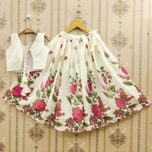 Shoryam Fashion Wholesale Girls Floral Printed Polyester Lehenga Choli Set | off White Ethnic Wear for Diwali Wedding Party - Product Image 2