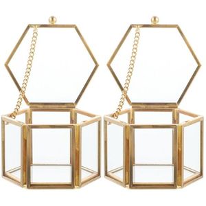 Handmade Brass Framed Hexagon Glass <b>Box</b> Decorative Jewelry Organizer Countertop Display Case Clear Glass Terrarium Storage <b>Box</b> - Product Image 2