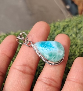 Colgante de estilo bohemio de Plata de Ley 925, joyería de piedras preciosas Larimar hecha a mano para mujer, regalo de tendencia chapado en rodio para mamá - Product Image 2