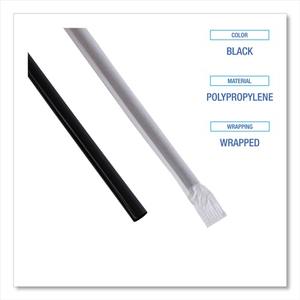 Boardwalk 7.75-Inch <b>Black</b> Jumbo Straws 12500/Carton Polypropylene <b>Wrapped</b> Plastic for Party Occasions - Product Image 4