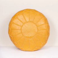 Pouf ottoman pliable en cuir véritable jaune antique marocain traditionnel fait main avec housse amovible, tabouret de salon