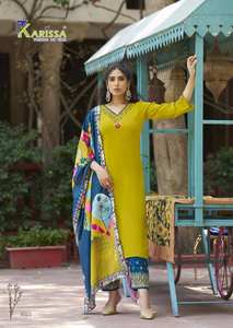 Ensemble exclusif Karissa pour femme : Kurti, Bas et Dupatta en Rayonne, Longueur Genou, Coupe Classique, Tenue de Soirée, Vêtements Indiens/Pakistanais, Vente en Gros - Product Image 5