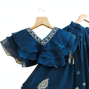 Ensemble de vêtements ethniques pour enfants Shoryam Fashion, Lehenga Choli brodé pour filles, couleur Rama, prêt-à-porter, haut à volants superposés - Product Image 2