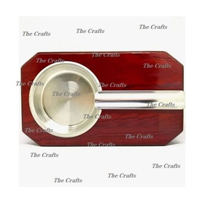 Cenicero de acero inoxidable de color dorado con base de madera Cenicero para fumar de Calidad exclusiva a los precios más baratos - Product Image 6