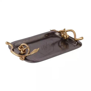 Best Selling Gold Embossed Oval Shape Serving <b>Tray</b> With Gold Floral Accents Top Quality <b>Large</b> Size Metal Serving <b>Tray</b> On Sale - Product Image 2