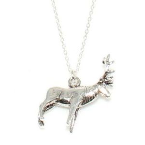 Collar de Plata de Ley 925 con Diseño de Ciervo, Bañado en Rodio, Patrón Animal Geométrico, Perla de Agua Dulce, Zirconia Corte Princesa, Cristiano - Product Image 2